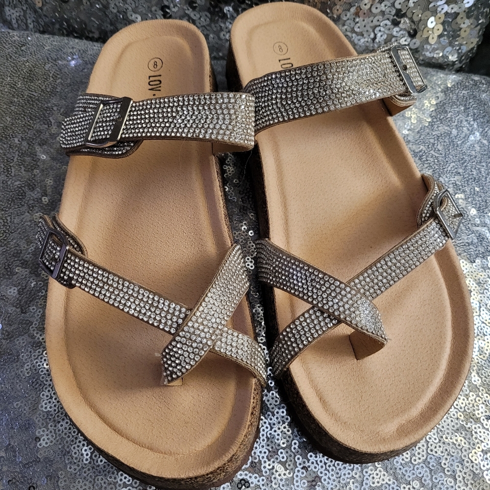 Rhinestone Sparkle Lov Shoes Sandels Size 8